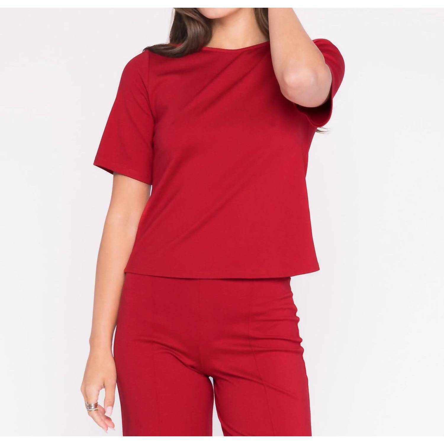 New Ripley Rader Extended Ponte Knit Short Sleeve Top In Red